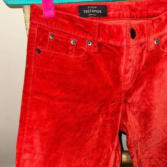 J. Crew Red Velvet Toothpick Pants Women's Size 24 - Picture 6 of 10
